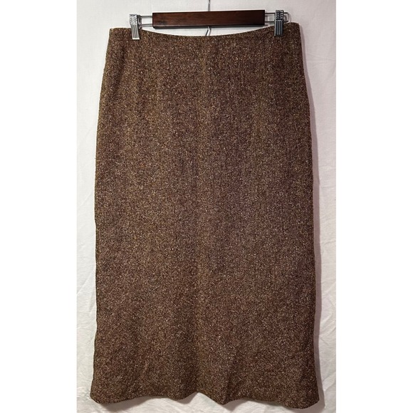 Vintage Brown Eddie Bauer Wool and Silk Blend Pencil Skirt Womens 12 Petite - Picture 1 of 3